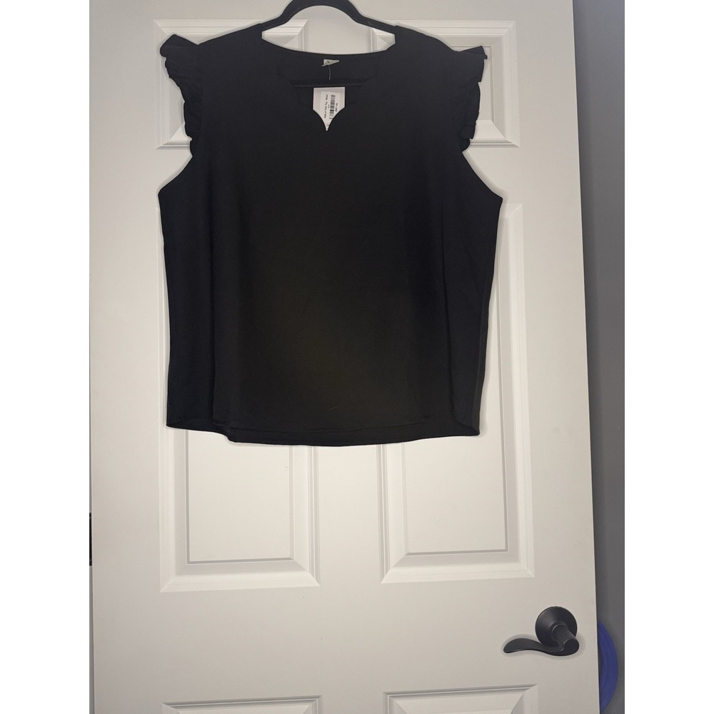 Sew In Love Flutter Sleeve V Neck Top 1xl Black Nwt